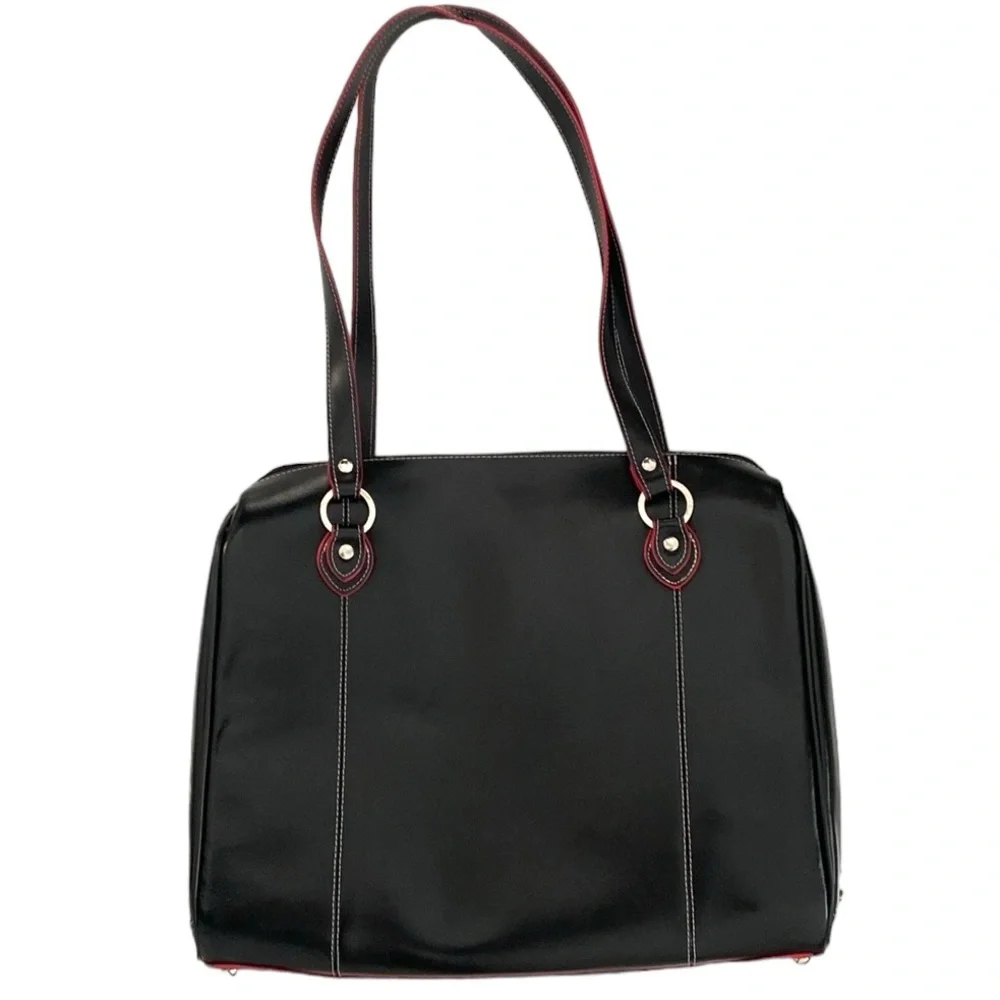 McKlein Glenview Black Red Leather Laptop Shoulder Bag